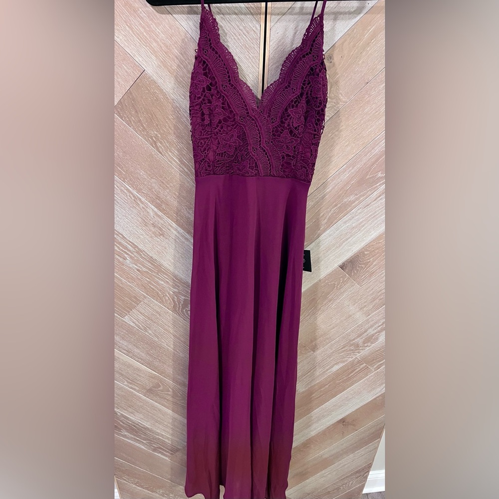 NWT Lulus Madalyn Burgundy Lace Maxi Dress Size L Formal Wedding Guest - Picture 5 of 9